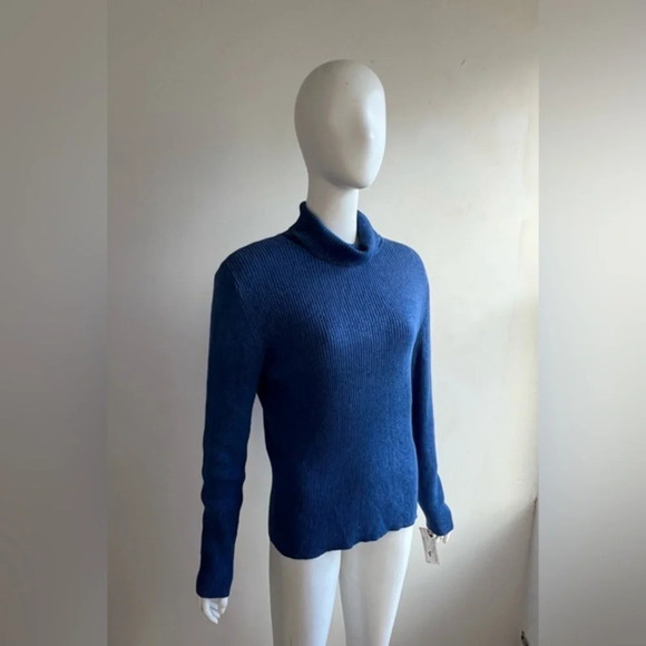 Reference Point turtleneck blue ribbed Knit 100% Cotton - Picture 1 of 8